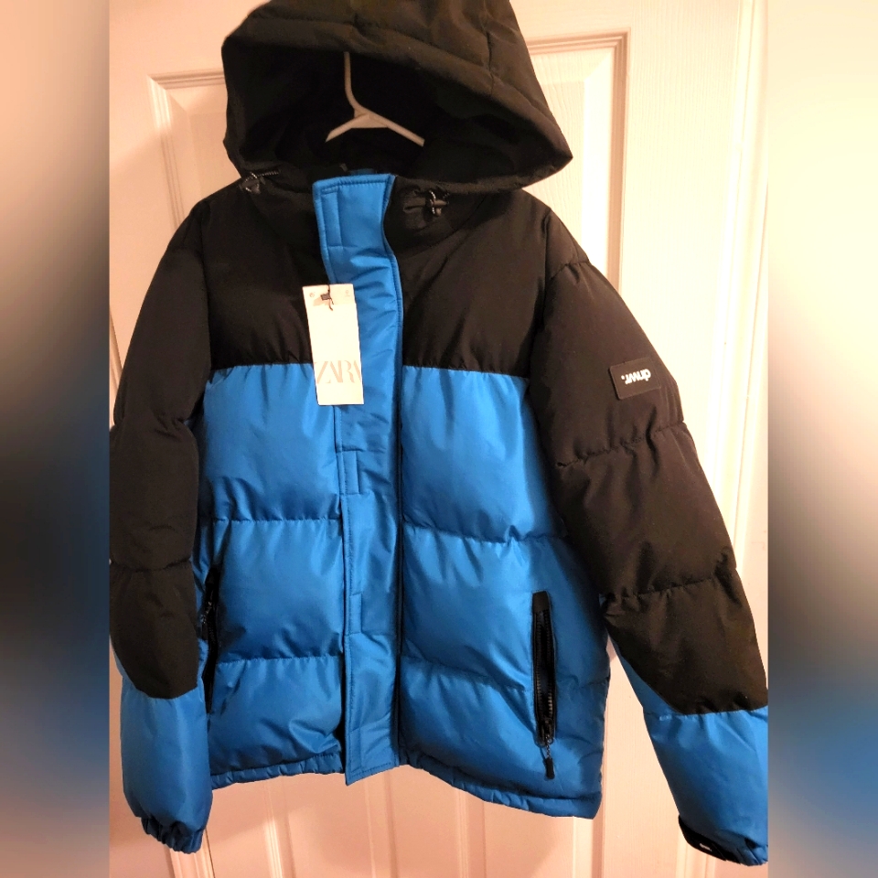 Zara Jacket Men Tan Black Long Sleeve Hooded Full Zip Pockets Comfort